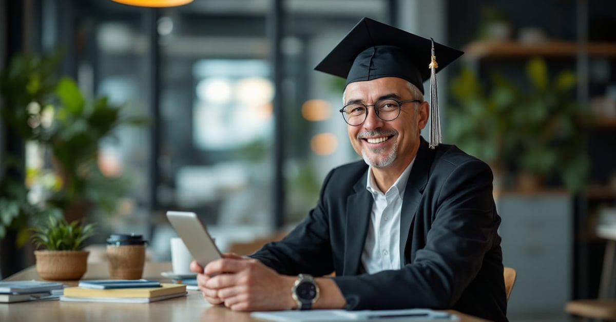 Étudiant en master degree digital marketing travaillant sur stratégie numérique avec laptop et données